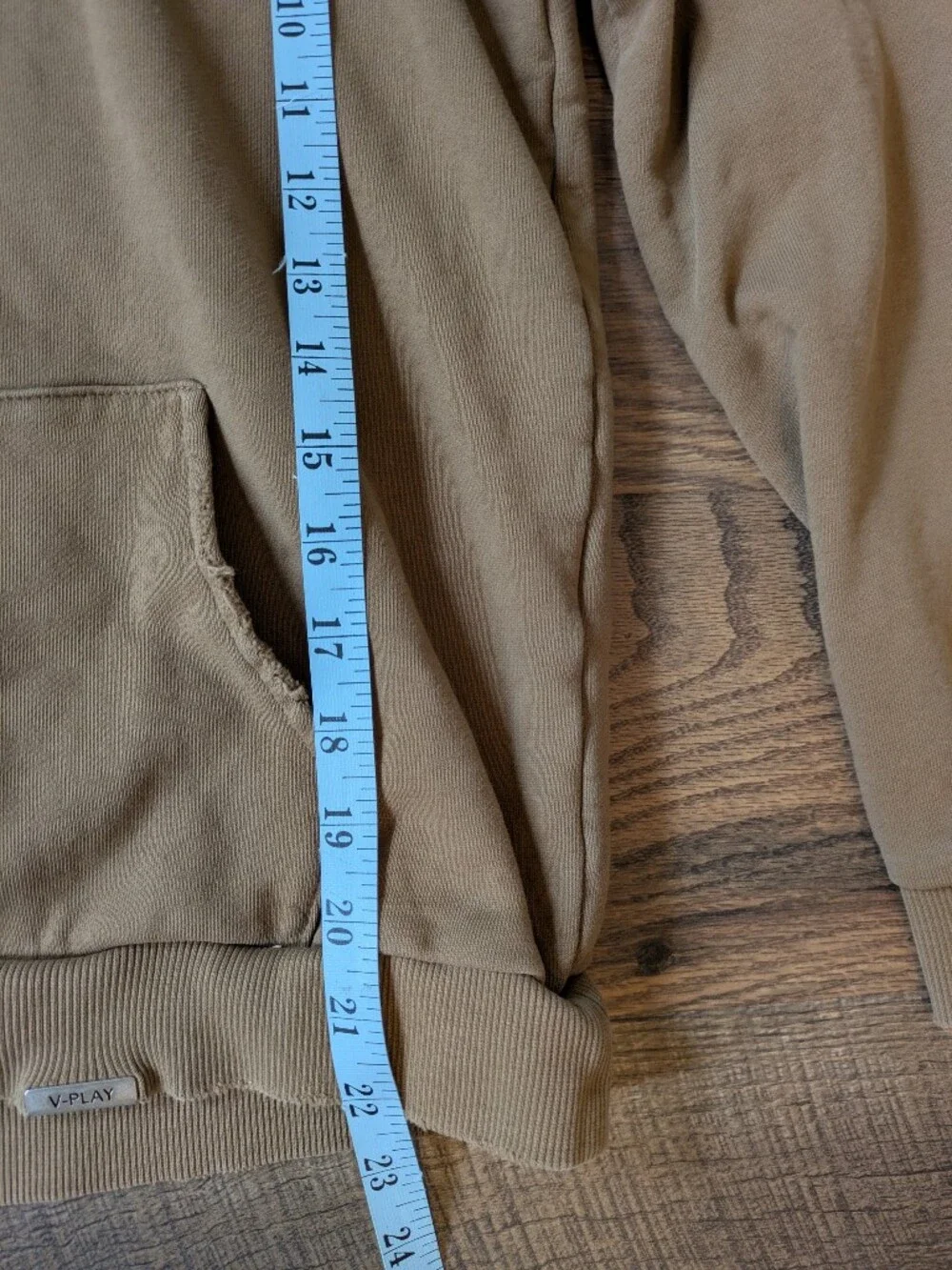 Valabasas Play Hoodie Size 14 Boys Youth Tan Brown Satin Lined Distressed V-Play